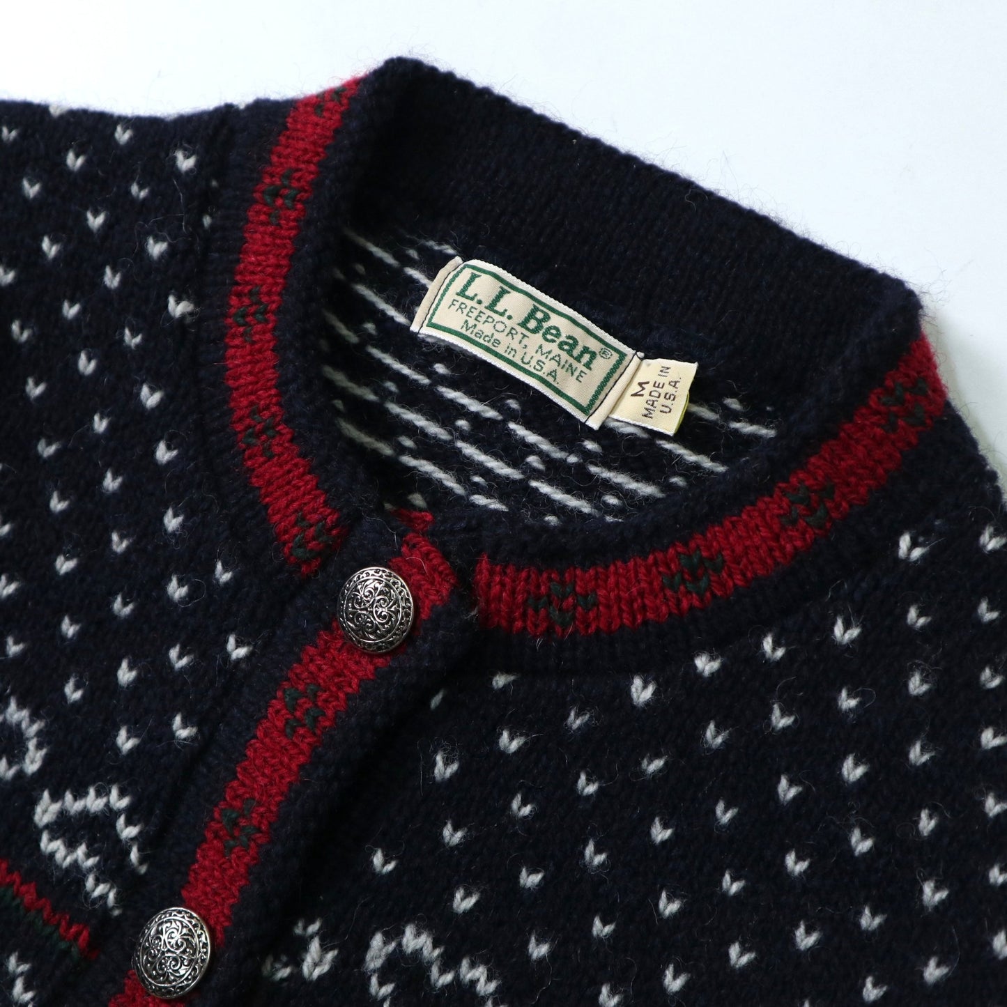 80 - 90s L.L.Bean 美國製 雪花圖騰 挪威羊毛開襟針織衫 - 富士鳥古著