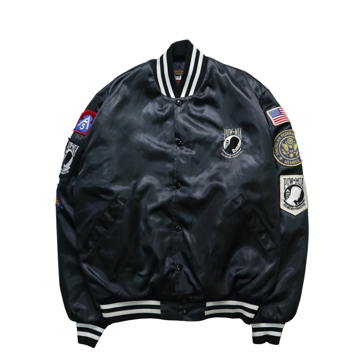 80 - 90s 美國製 POW/MIA 黑色緞面紀念夾克 - 富士鳥古著