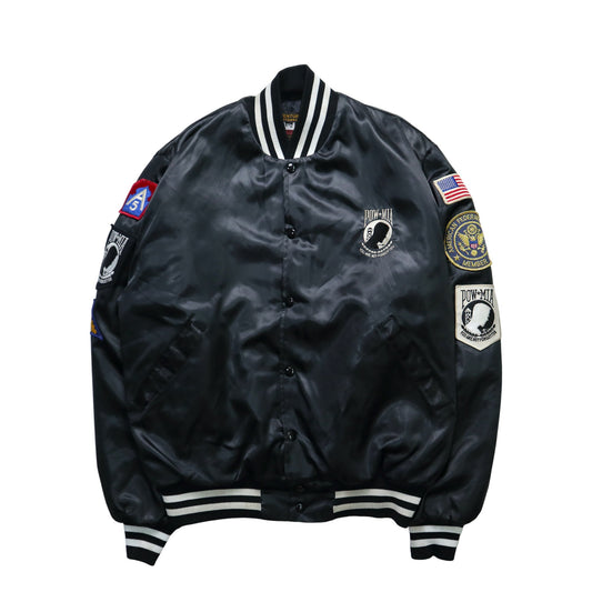 80 - 90s 美國製 POW/MIA 黑色緞面紀念夾克 - 富士鳥古著