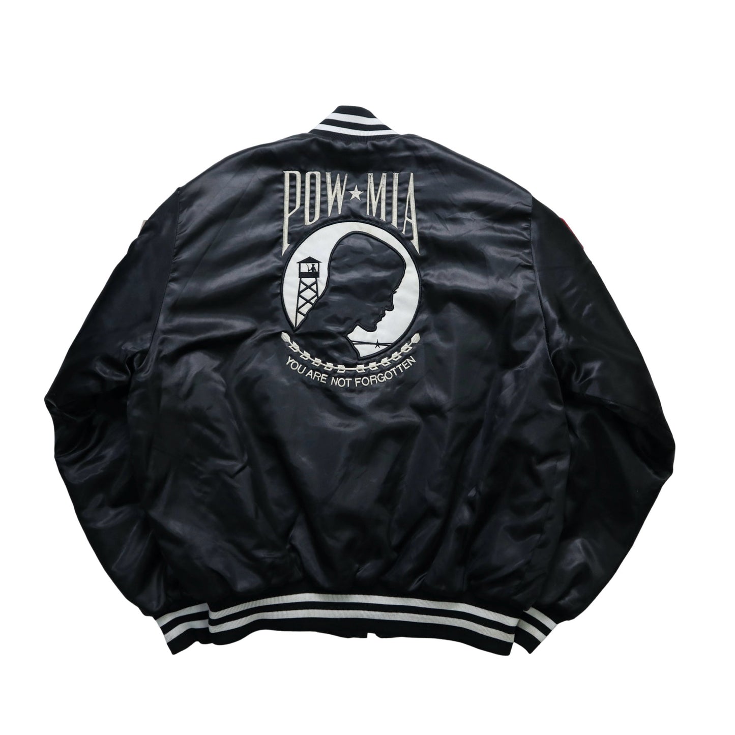 80 - 90s 美國製 POW/MIA 黑色緞面紀念夾克 - 富士鳥古著