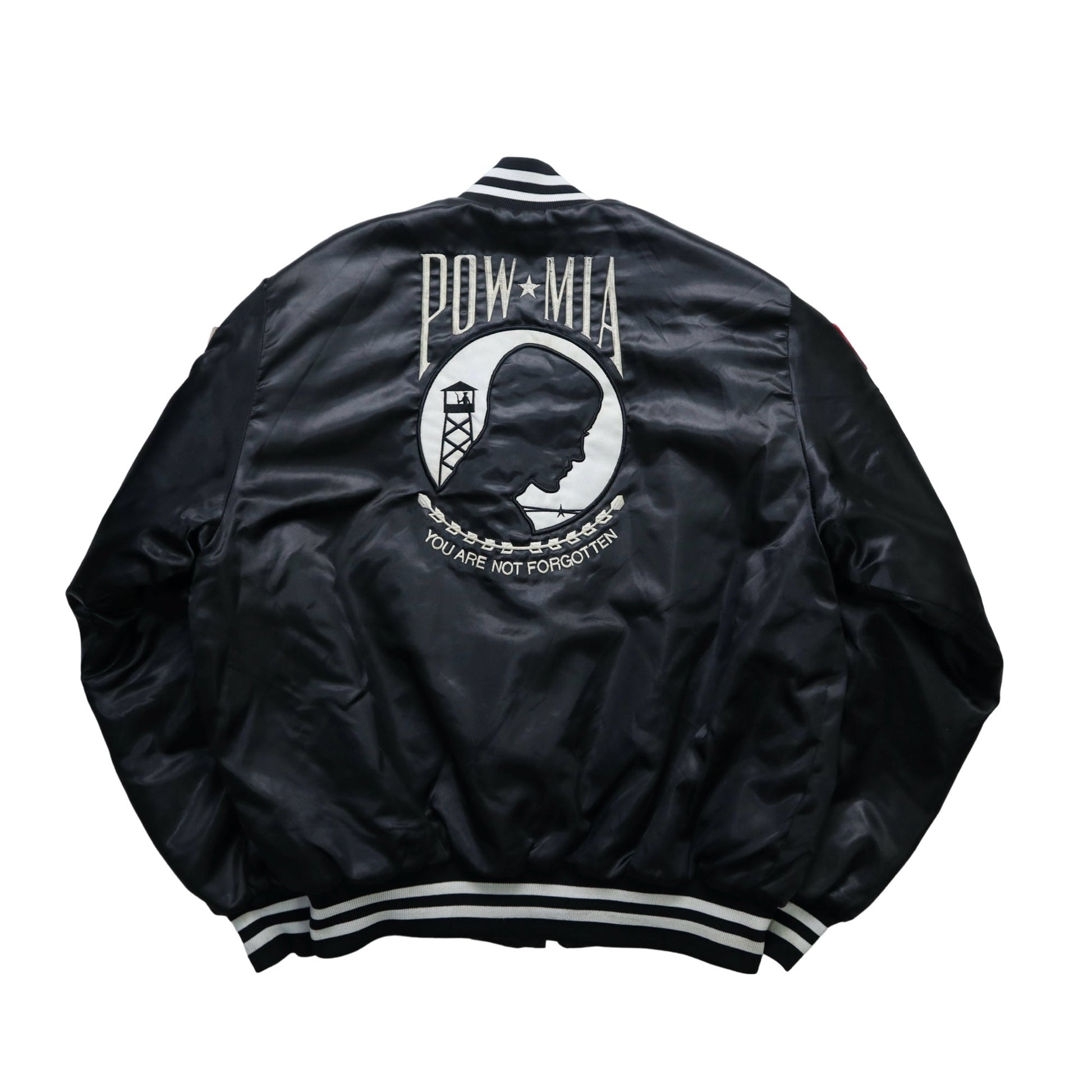 80 - 90s 美國製 POW/MIA 黑色緞面紀念夾克 - 富士鳥古著