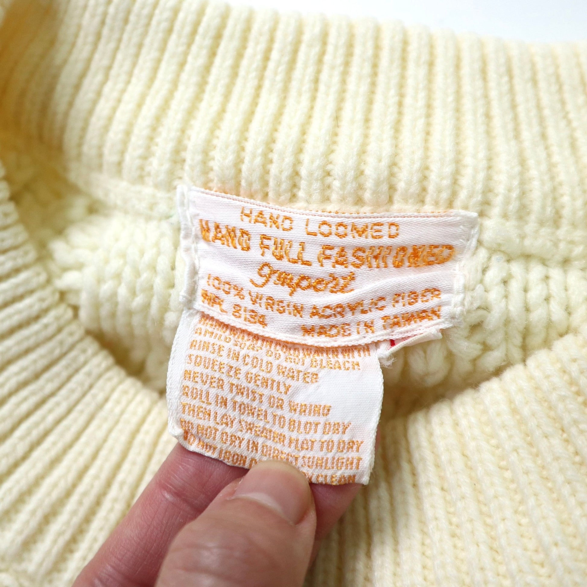 80s 台灣製 米白色圓領針織衫 - 富士鳥古著