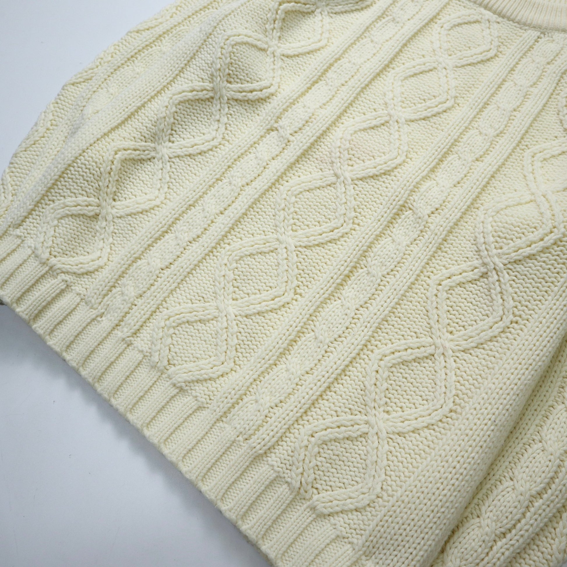 80s 台灣製 米白色圓領針織衫 - 富士鳥古著