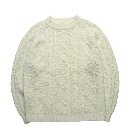 80s 台灣製 米白色圓領針織衫 - 富士鳥古著