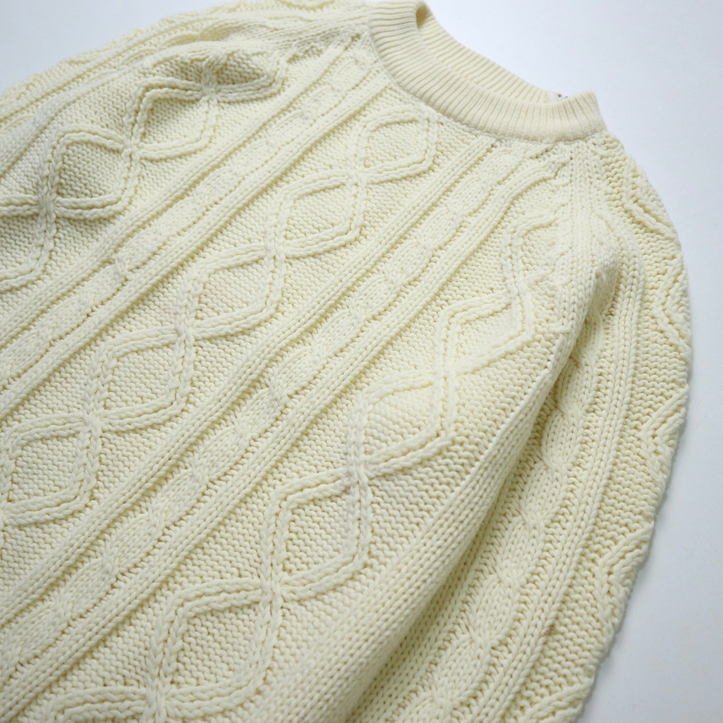 80s 台灣製 米白色圓領針織衫 - 富士鳥古著