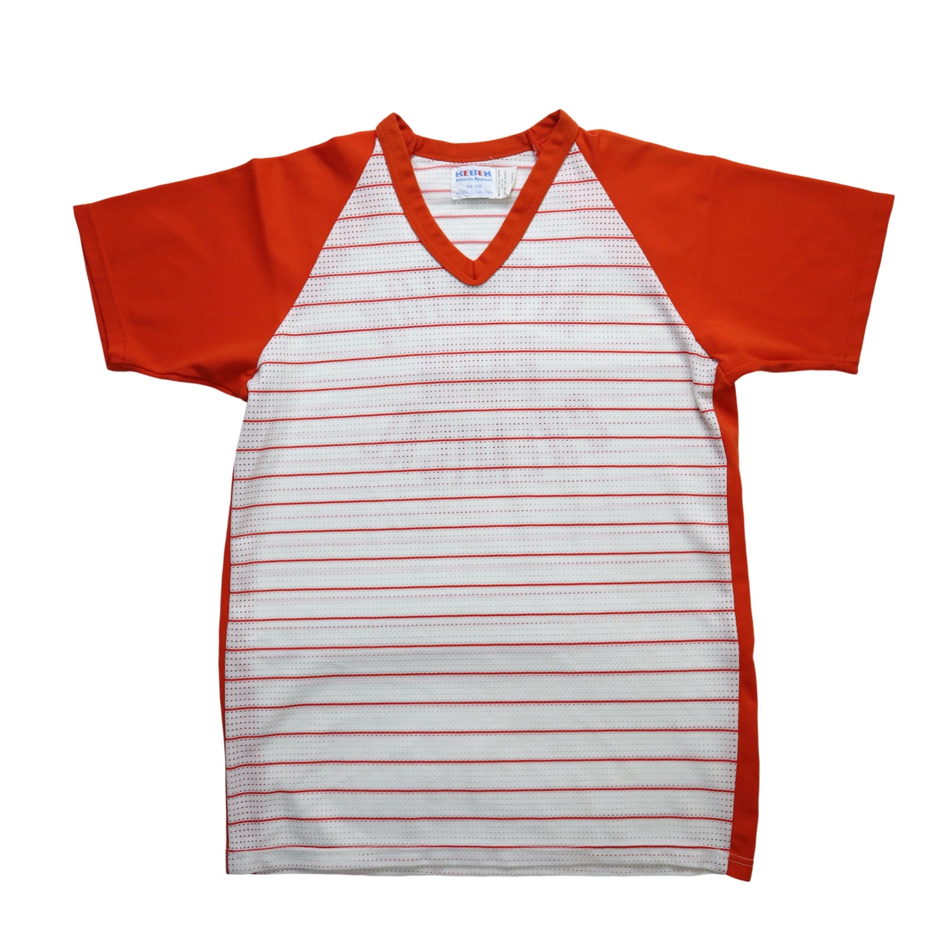 80s APPLETON FARM CHEMICAL 橘白色條紋 網洞T-Shirt - 富士鳥古著