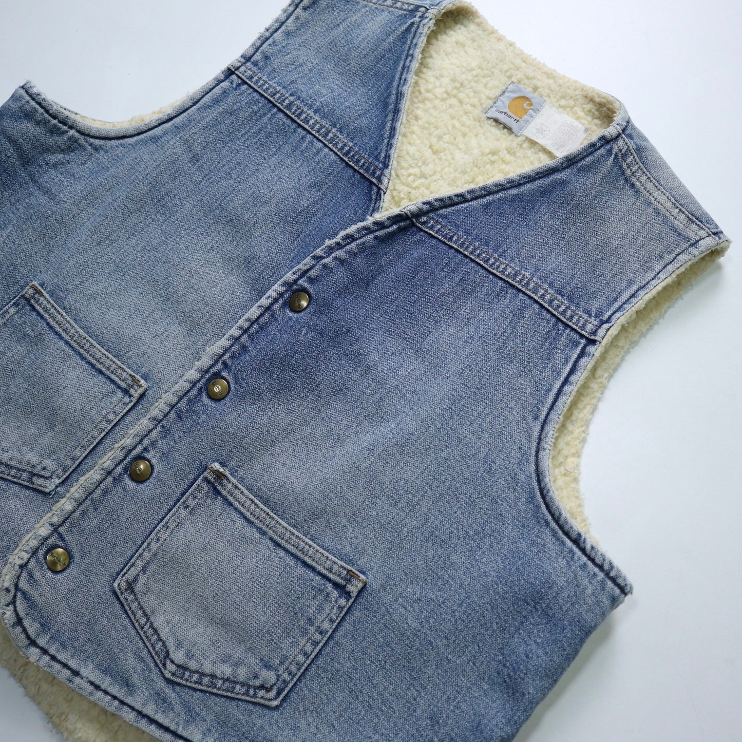80s Carhartt 美國製 丹寧羔羊背心 - 富士鳥古著