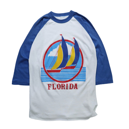 80s Florida 帆船圖騰七分袖上衣 Single Stitch - 富士鳥古著