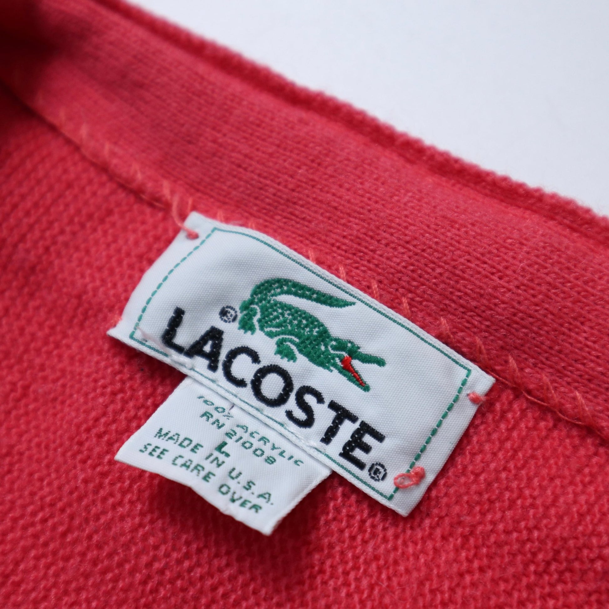 80s Lacoste 美國製 橘粉色開襟針織衫 - 富士鳥古著