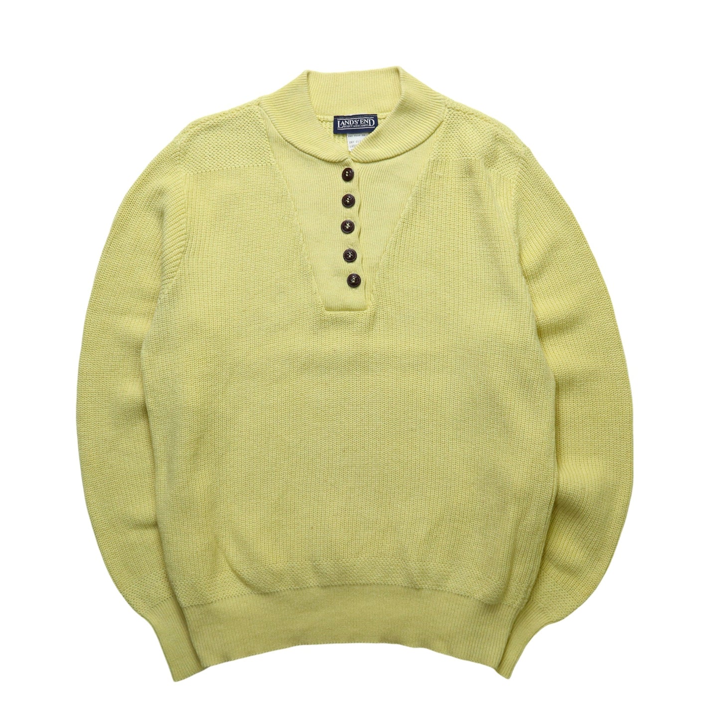 80s Lands’End 檸檬黃亨利領針織衫 - 富士鳥古著