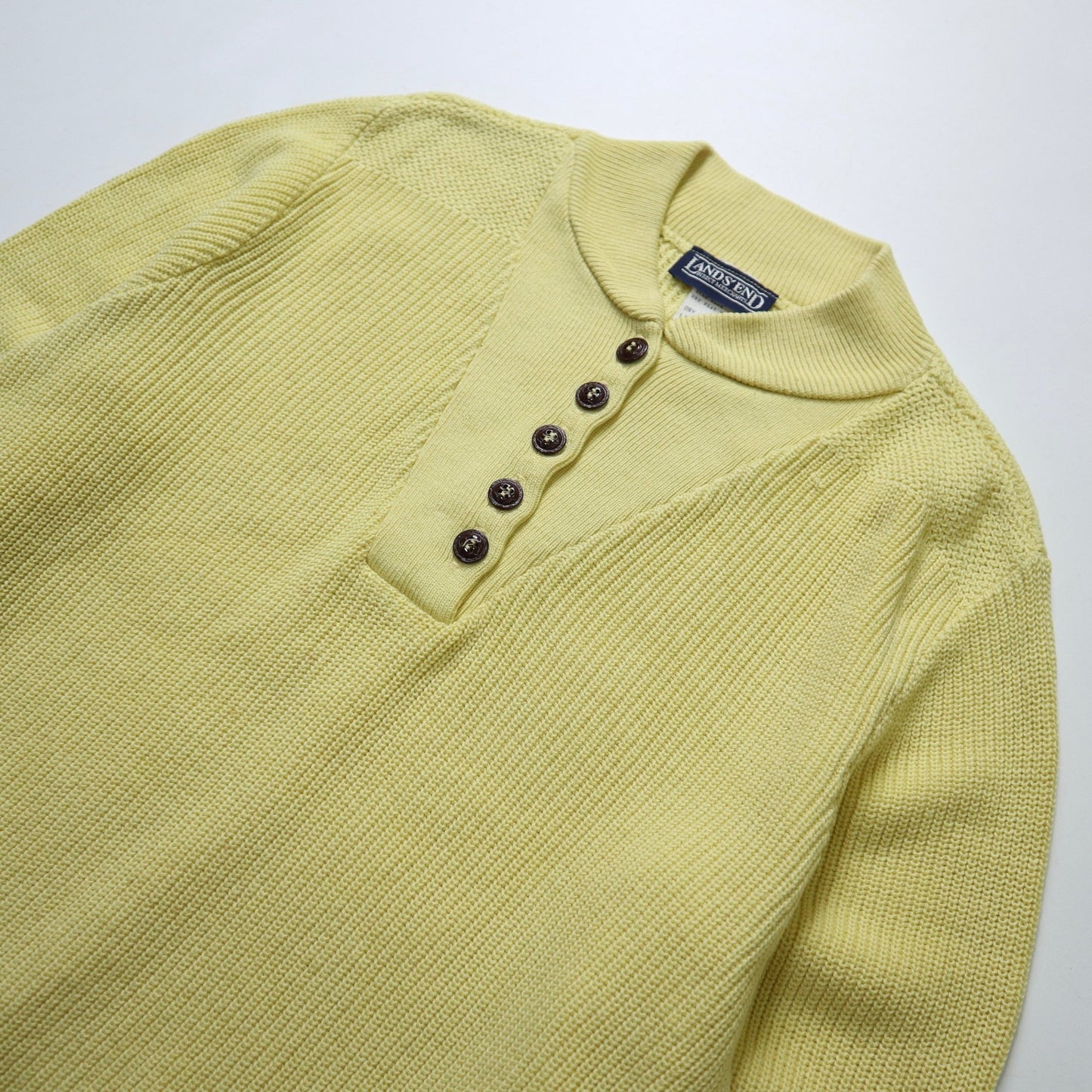 80s Lands’End 檸檬黃亨利領針織衫 - 富士鳥古著