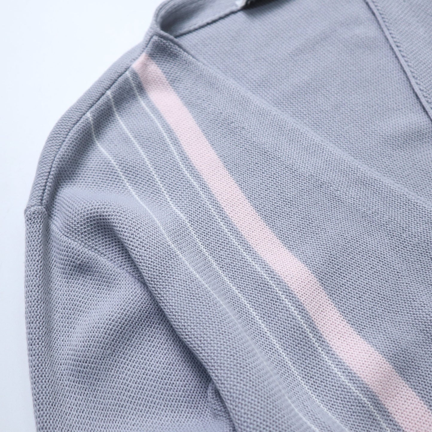 80s Leo Gemelli 英國製 藍灰色條紋開襟針織衫 針織外套 - 富士鳥古著