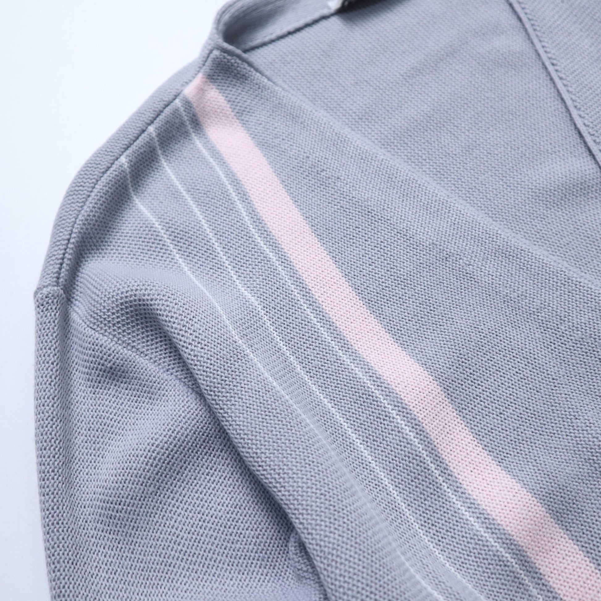 80s Leo Gemelli 英國製 藍灰色條紋開襟針織衫 針織外套 - 富士鳥古著