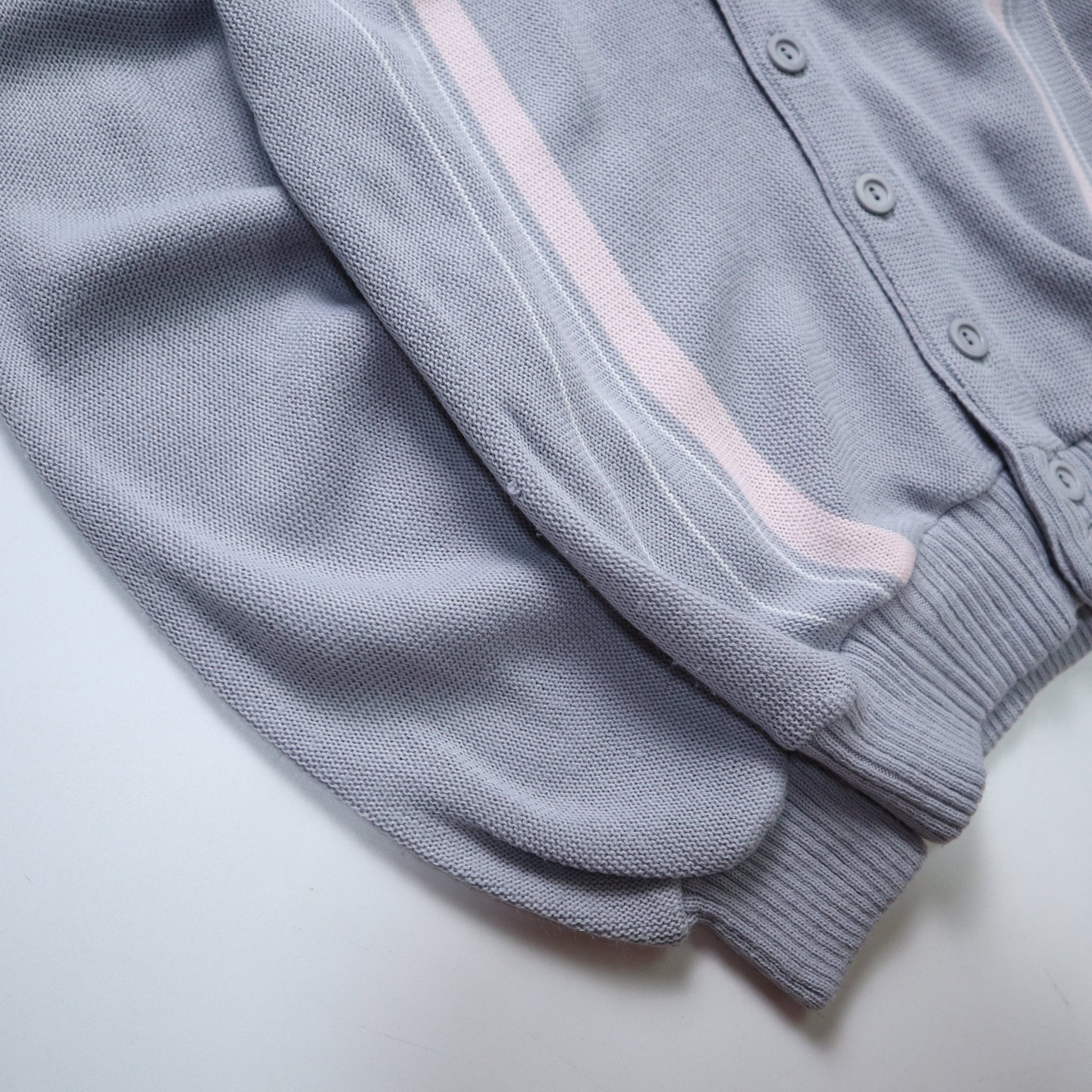 80s Leo Gemelli 英國製 藍灰色條紋開襟針織衫 針織外套 - 富士鳥古著