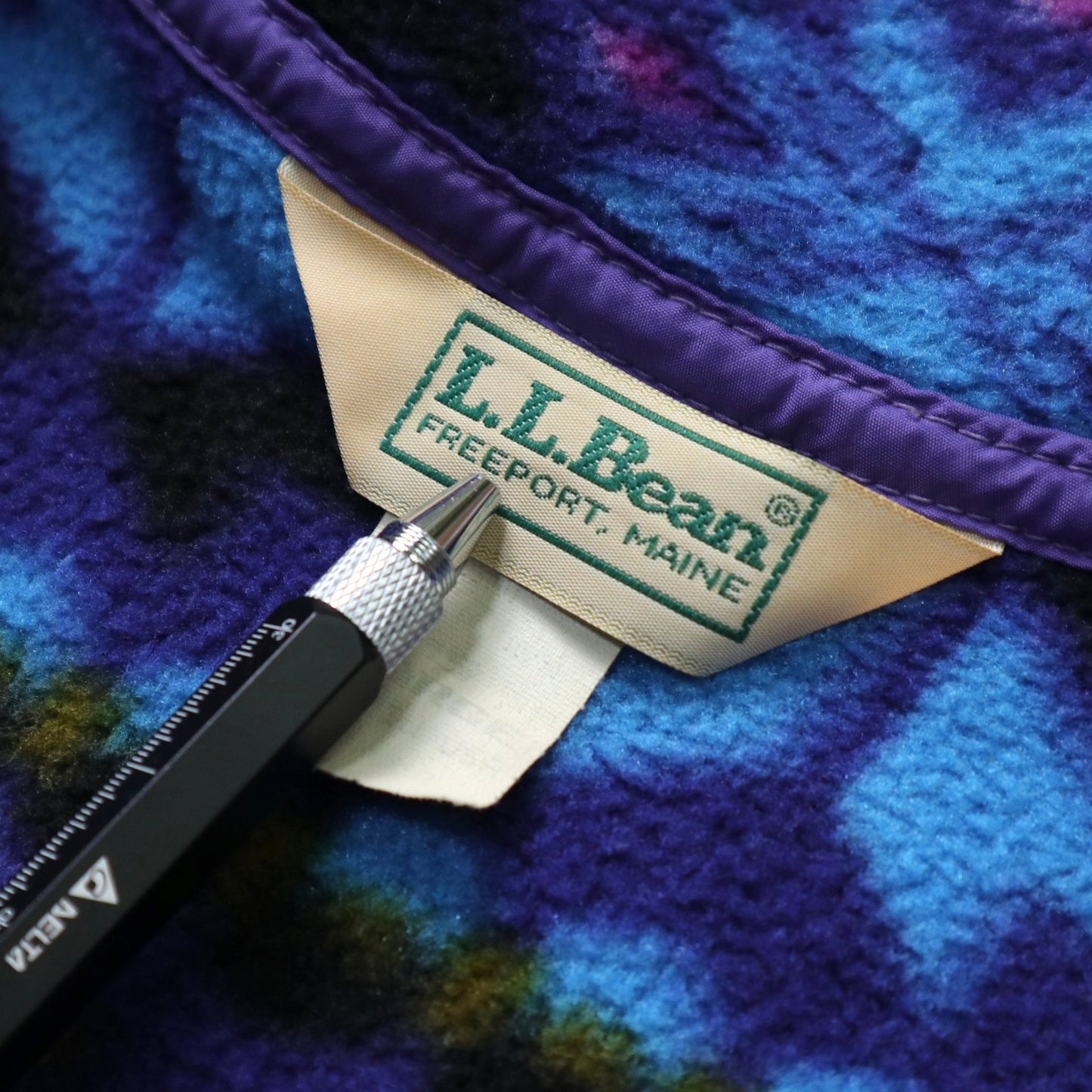 80s L.L.Bean 美國製 藍紫色幾何圖騰抓毛絨套頭衫 - 富士鳥古著