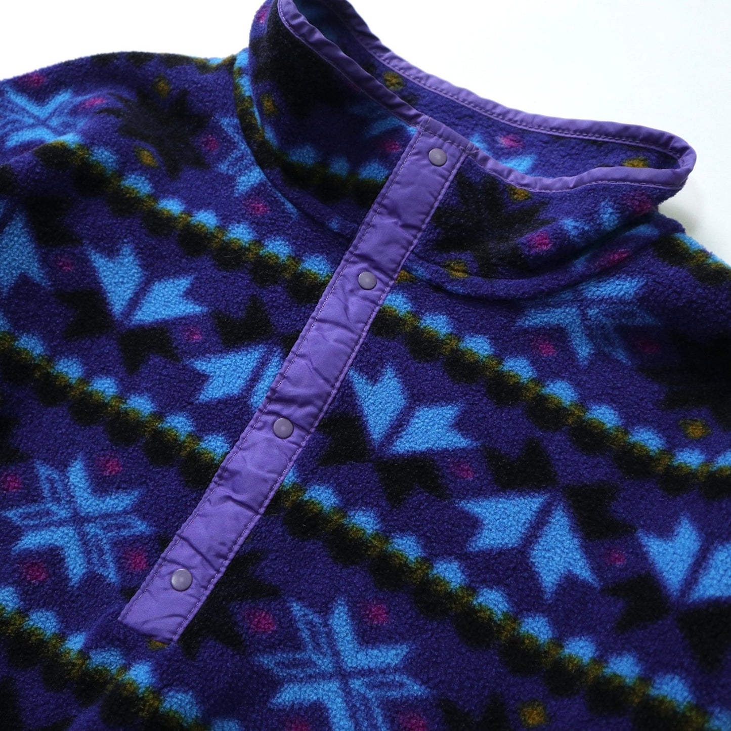 80s L.L.Bean 美國製 藍紫色幾何圖騰抓毛絨套頭衫 - 富士鳥古著