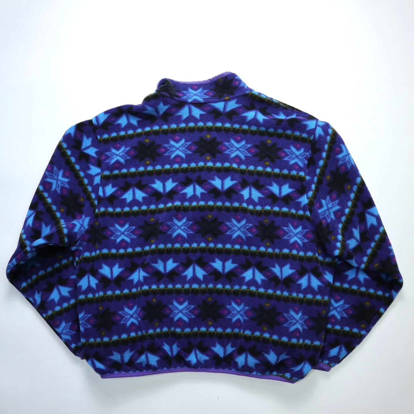 80s L.L.Bean 美國製 藍紫色幾何圖騰抓毛絨套頭衫 - 富士鳥古著