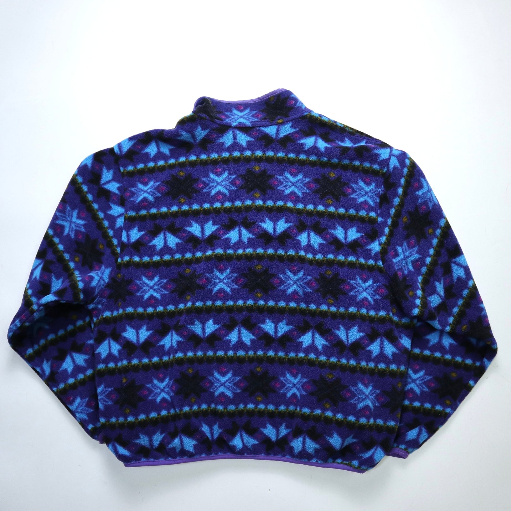 80s L.L.Bean 美國製 藍紫色幾何圖騰抓毛絨套頭衫 - 富士鳥古著