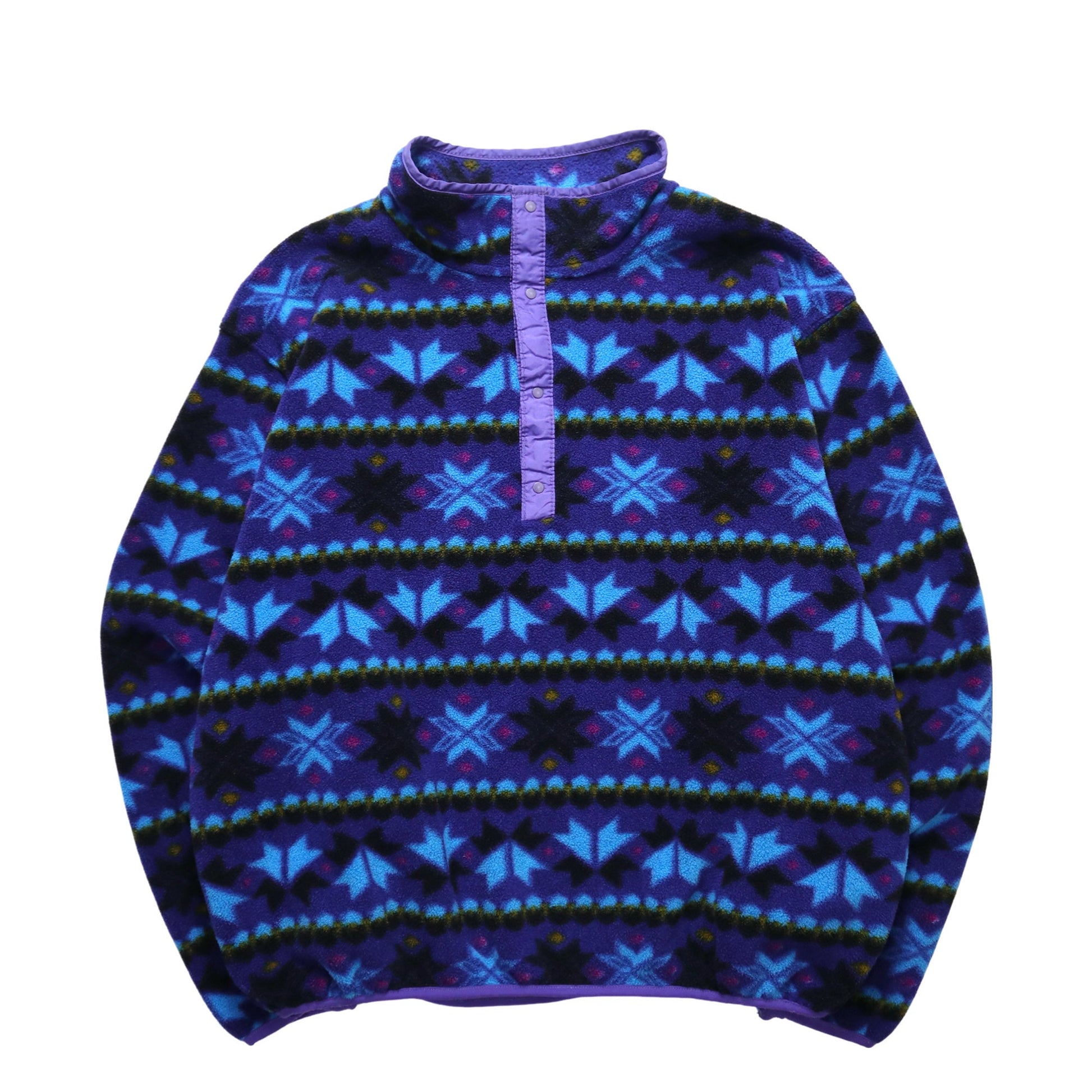 80s L.L.Bean 美國製 藍紫色幾何圖騰抓毛絨套頭衫 - 富士鳥古著