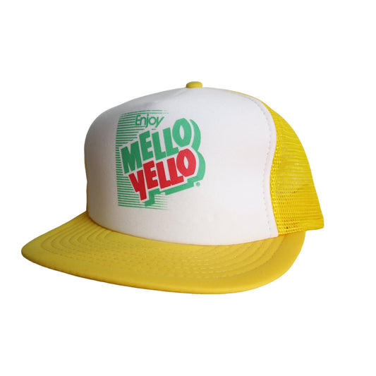 80s 台灣製 Mello Yello 檸檬碳酸飲料 黃白拼色卡車司機網帽 - 富士鳥古著
