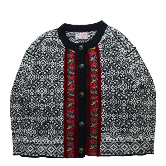 80s Norskwear 冰島製 花卉刺繡 挪威羊毛開襟針織衫 - 富士鳥古著