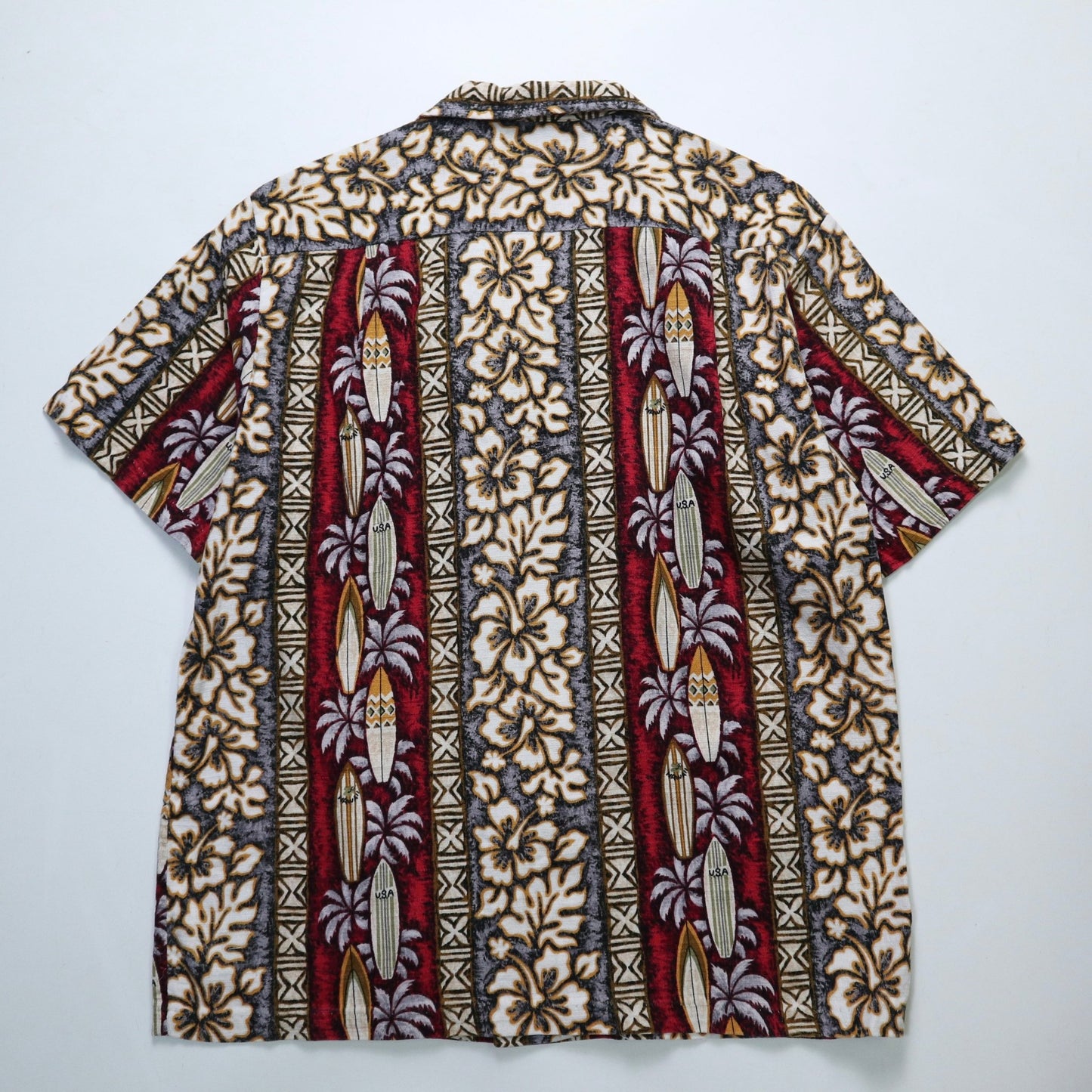 80s RJC 夏威夷製 Barkcloth 扶桑花衝浪板 夏威夷襯衫 - 富士鳥古著