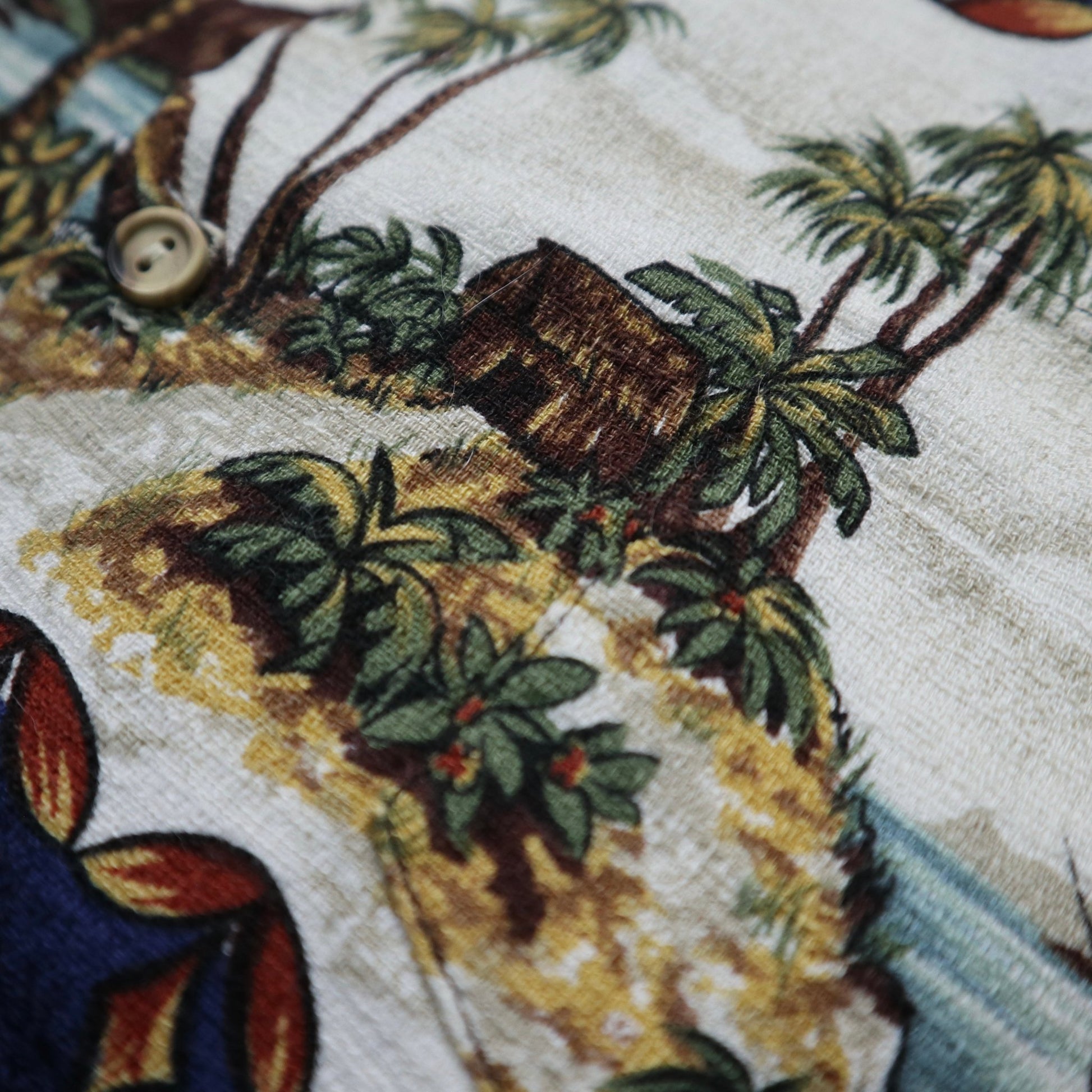 80s RJC 夏威夷製 Barkcloth 椰子樹圖騰 夏威夷襯衫 - 富士鳥古著