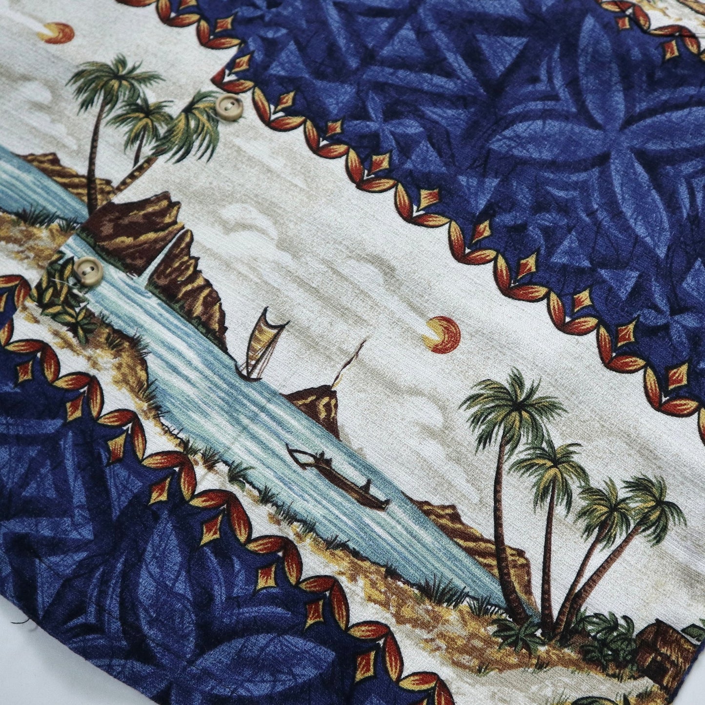 80s RJC 夏威夷製 Barkcloth 椰子樹圖騰 夏威夷襯衫 - 富士鳥古著