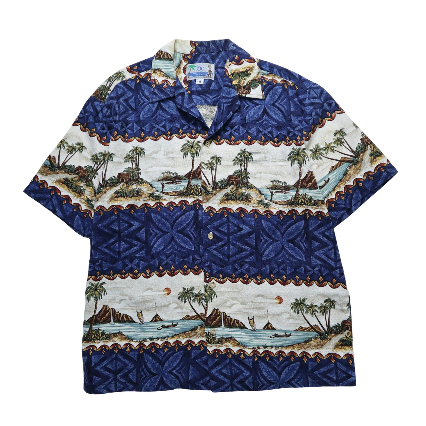 80s RJC 夏威夷製 Barkcloth 椰子樹圖騰 夏威夷襯衫 - 富士鳥古著
