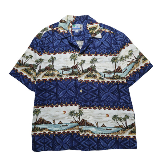 80s RJC 夏威夷製 Barkcloth 椰子樹圖騰 夏威夷襯衫 - 富士鳥古著