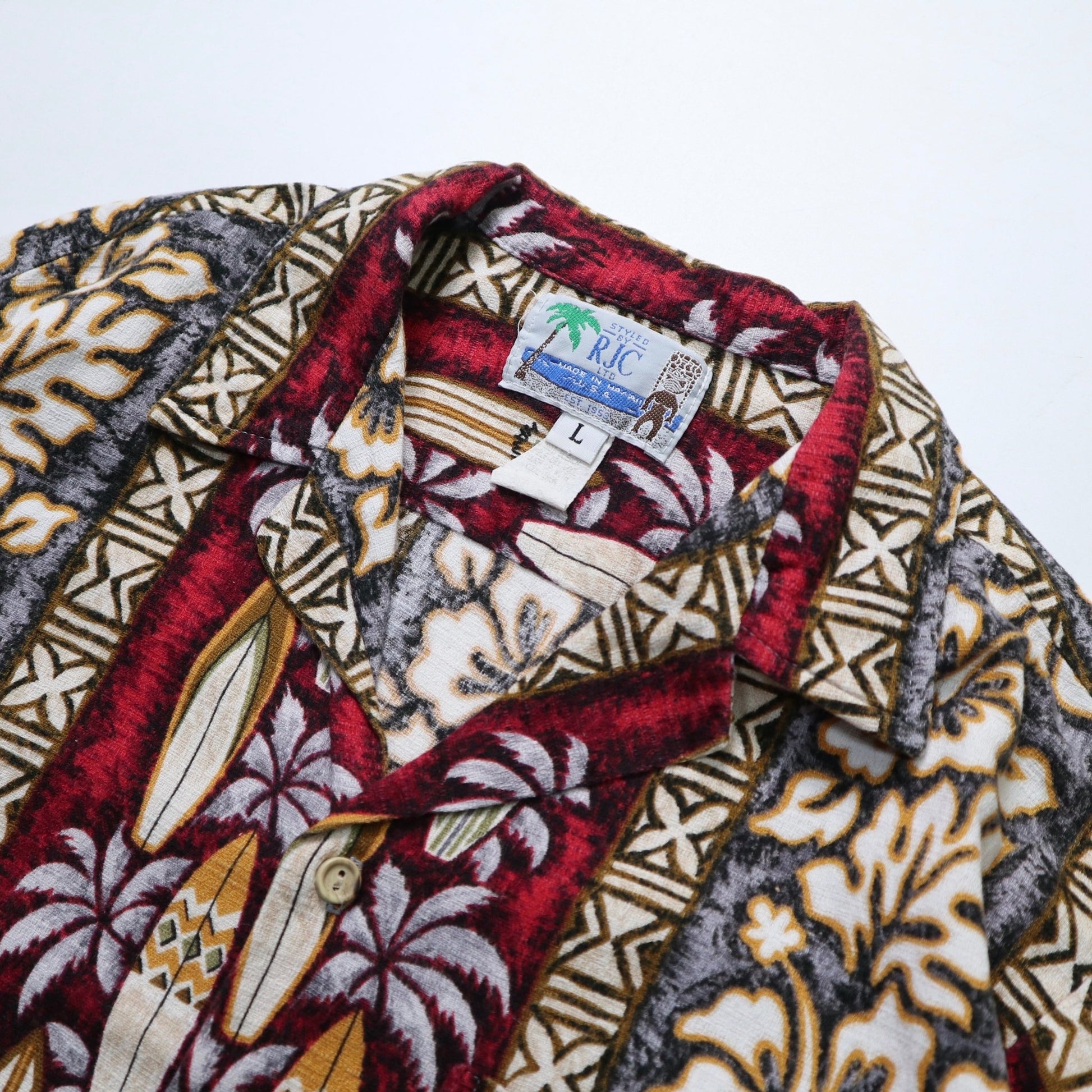 80s RJC 夏威夷製 Barkcloth 扶桑花衝浪板 夏威夷襯衫 - 富士鳥古著