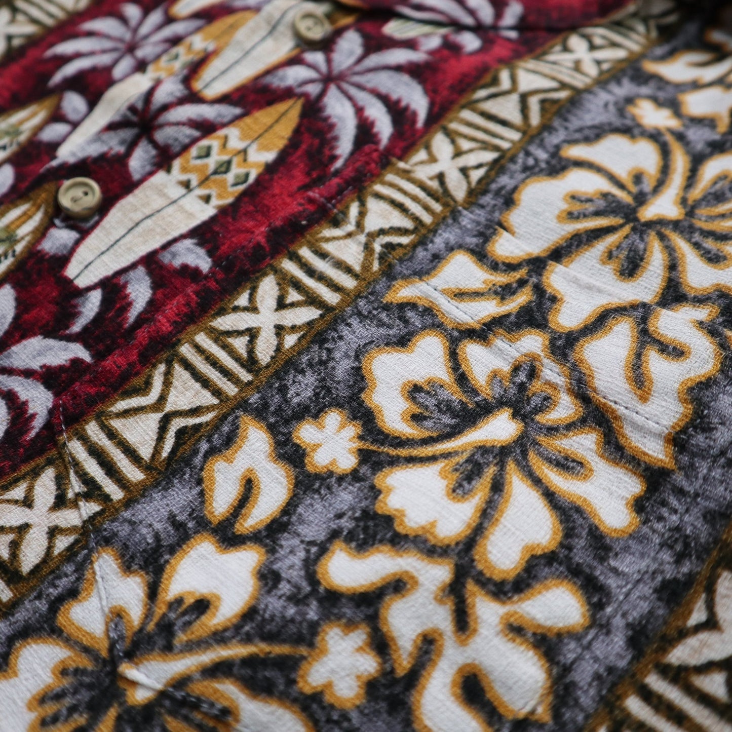80s RJC 夏威夷製 Barkcloth 扶桑花衝浪板 夏威夷襯衫 - 富士鳥古著
