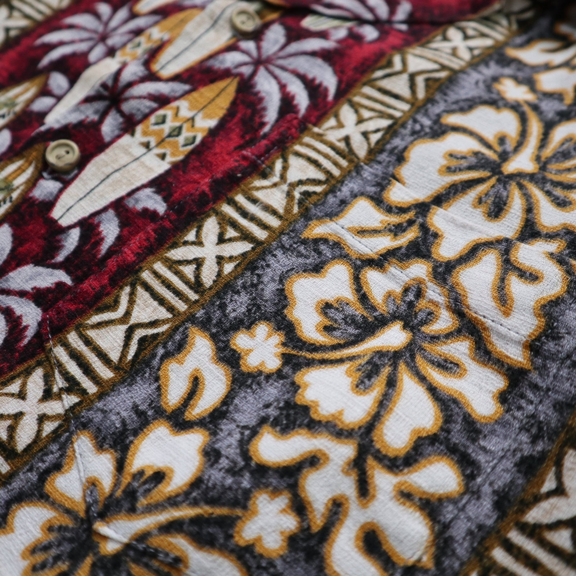 80s RJC 夏威夷製 Barkcloth 扶桑花衝浪板 夏威夷襯衫 - 富士鳥古著