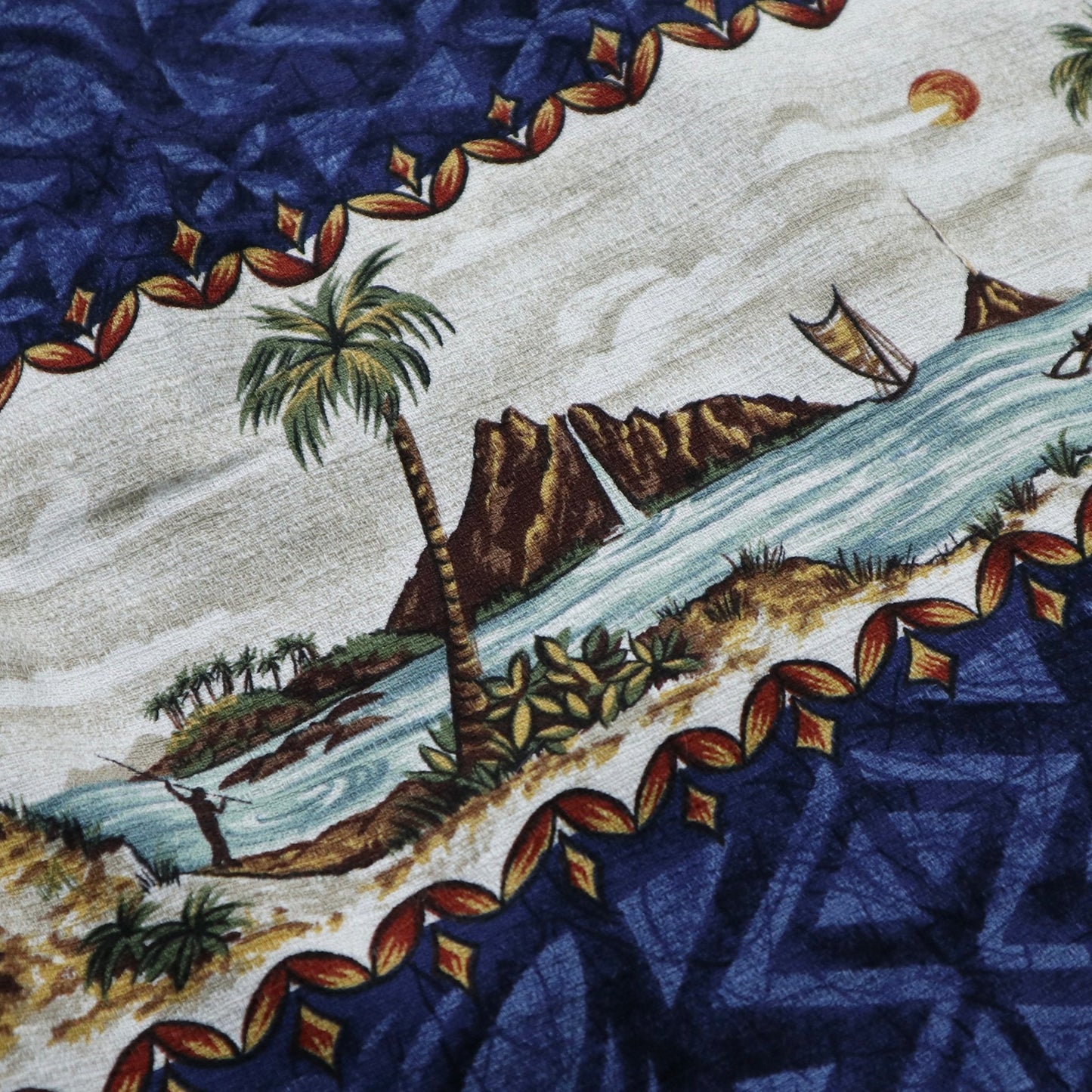 80s RJC 夏威夷製 Barkcloth 椰子樹圖騰 夏威夷襯衫 - 富士鳥古著