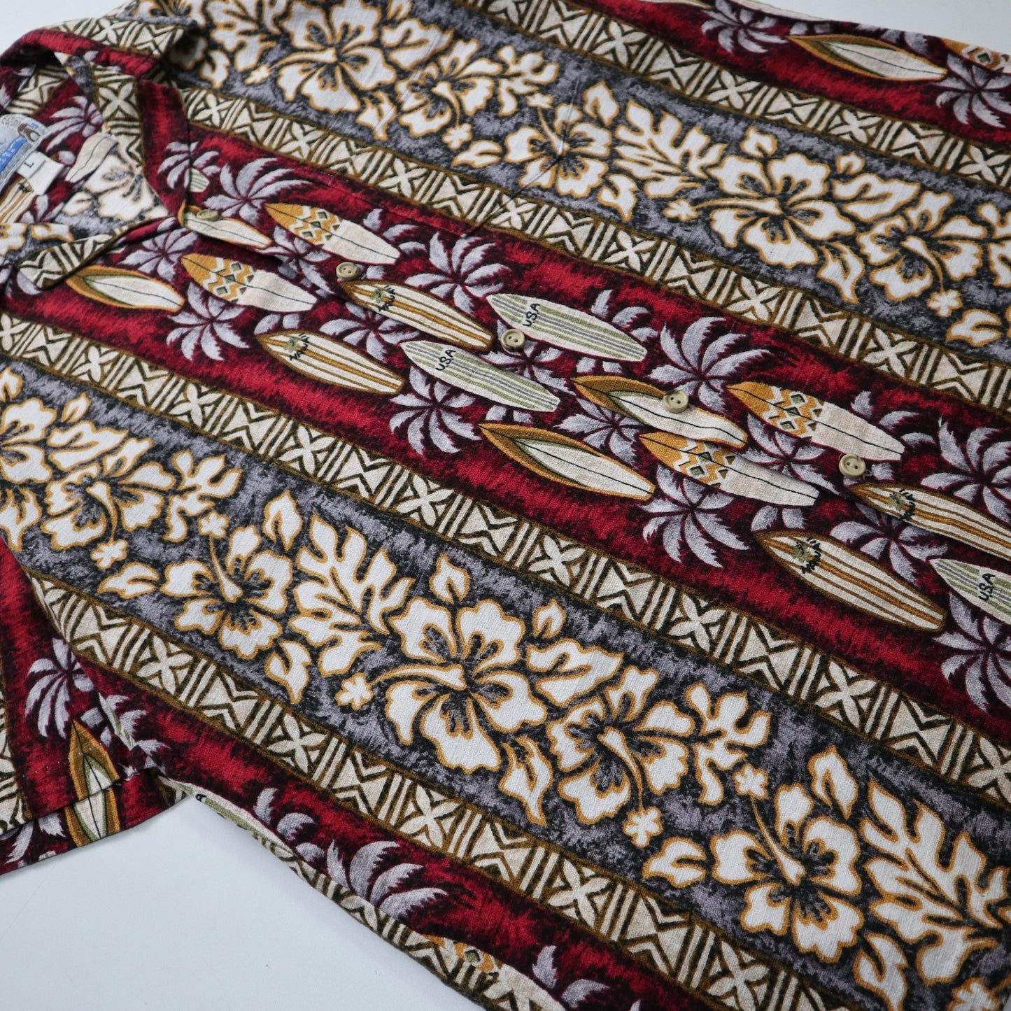80s RJC 夏威夷製 Barkcloth 扶桑花衝浪板 夏威夷襯衫 - 富士鳥古著