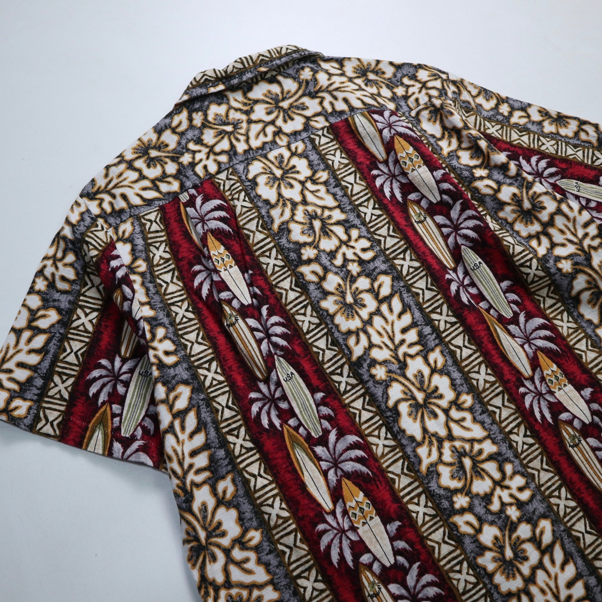 80s RJC 夏威夷製 Barkcloth 扶桑花衝浪板 夏威夷襯衫 - 富士鳥古著