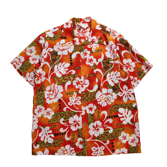 80s Royal Hawaiian 夏威夷製 橘色印花夏威夷襯衫 - 富士鳥古著