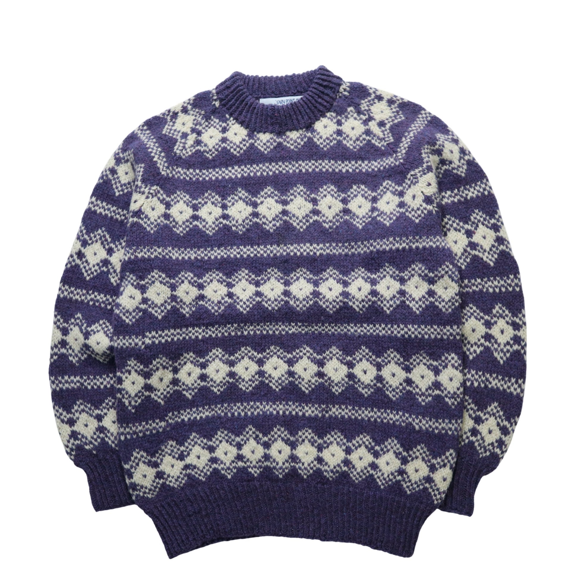 80s 加拿大製 Yarn Point Crafts 手工製·紫色羊毛圖騰毛衣 - 富士鳥古著