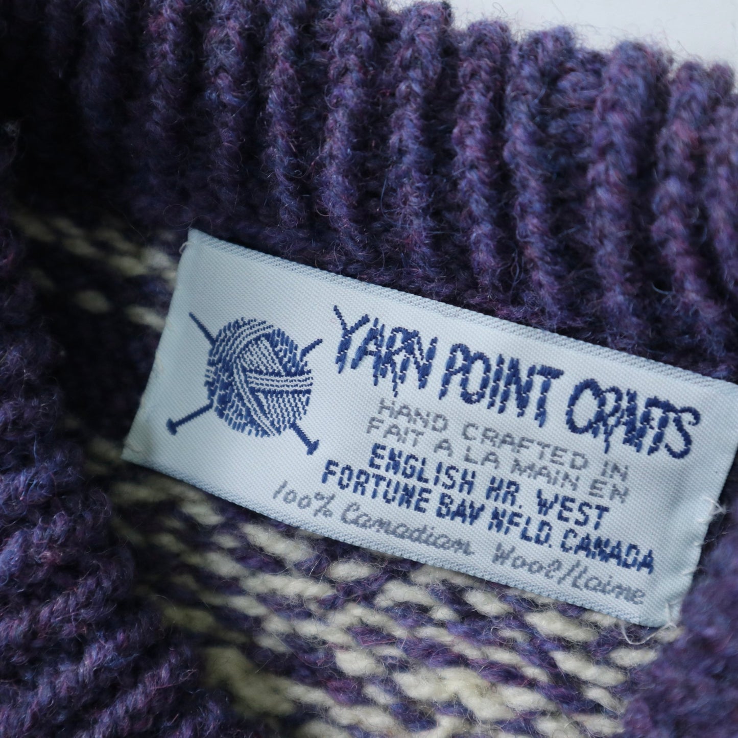 80s 加拿大製 Yarn Point Crafts 手工製·紫色羊毛圖騰毛衣 - 富士鳥古著