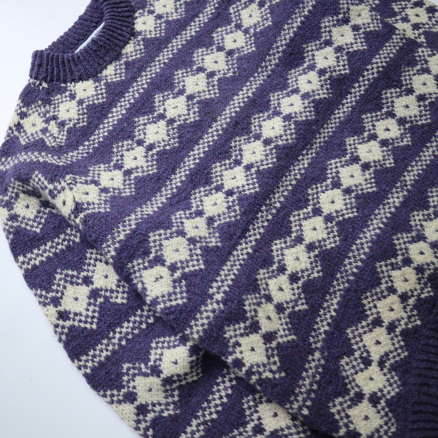 80s 加拿大製 Yarn Point Crafts 手工製·紫色羊毛圖騰毛衣 - 富士鳥古著