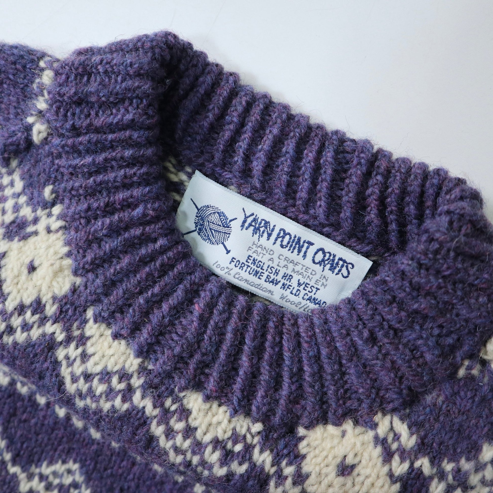 80s 加拿大製 Yarn Point Crafts 手工製·紫色羊毛圖騰毛衣 - 富士鳥古著