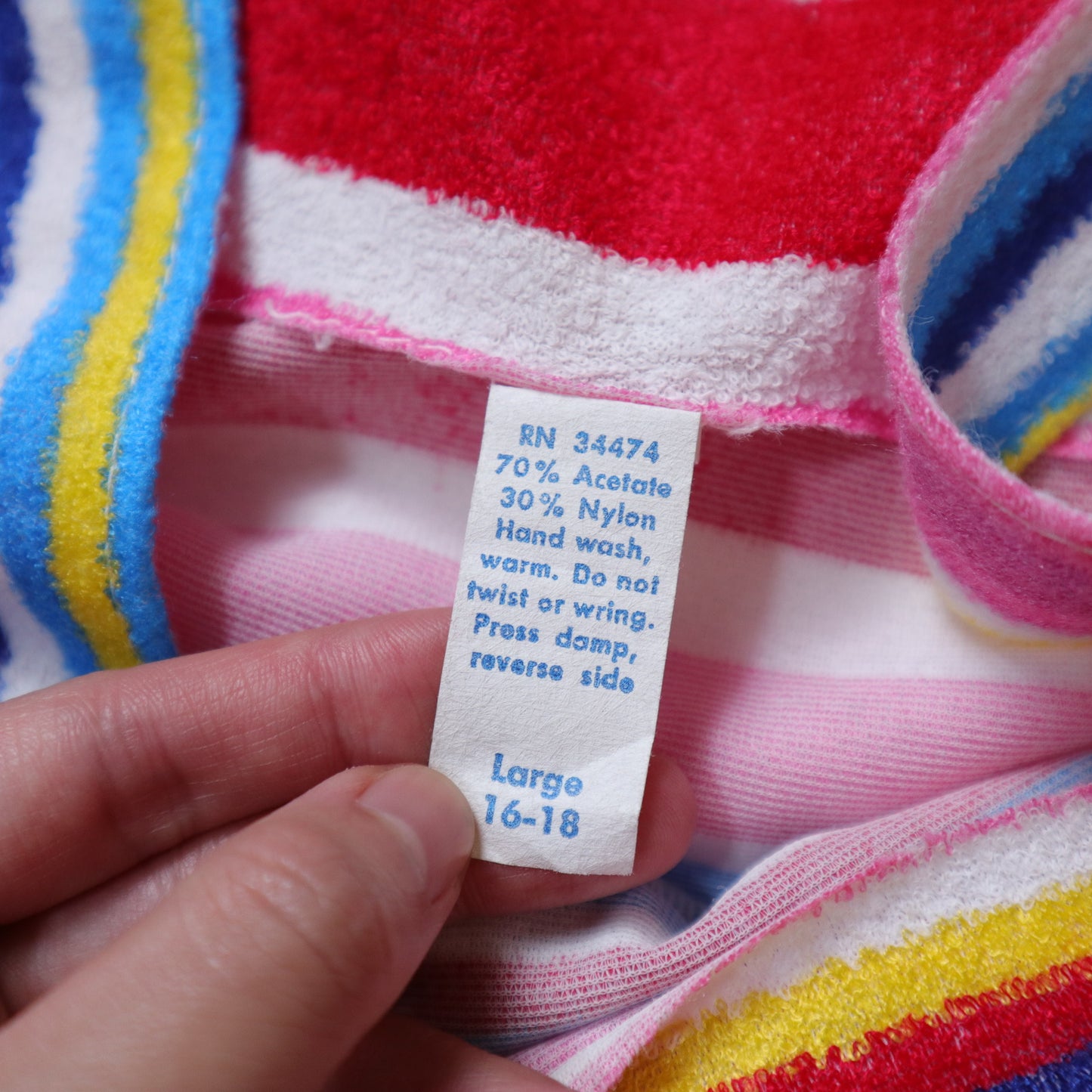 70-80s 彩色條紋毛巾布背心洋裝