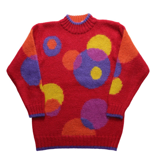 90s Mohair red bottom polka dot sweater made in Hong Kong