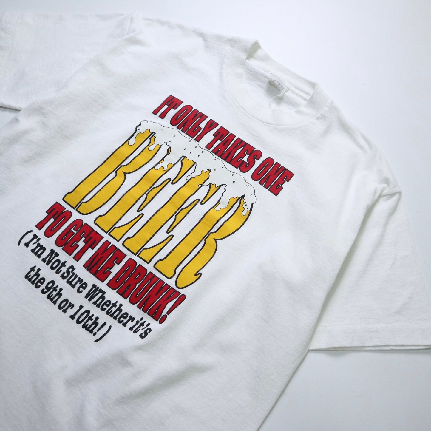 90s 加拿大製 BEER 幽默字語 白色純棉tee - 富士鳥古著