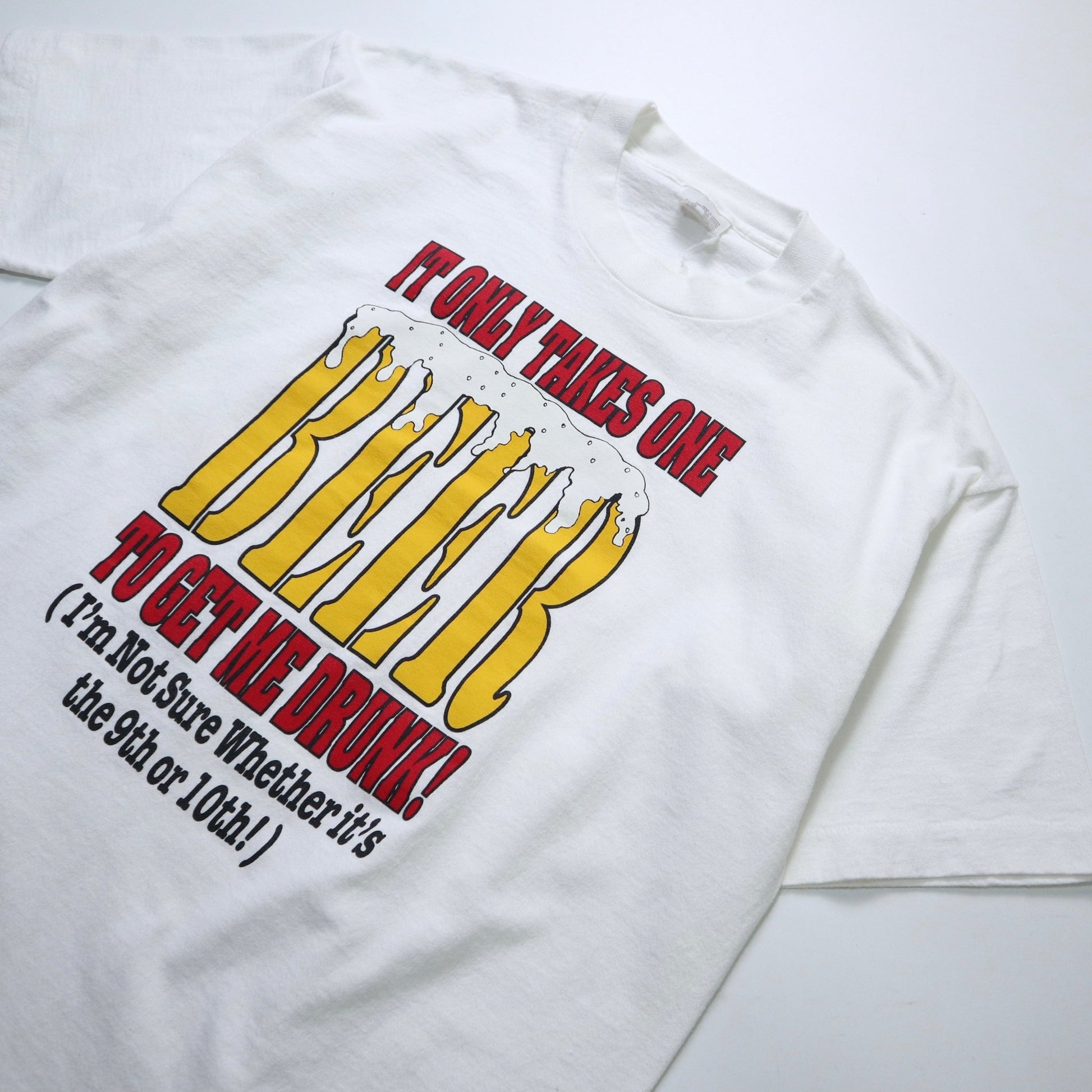 90s 加拿大製 BEER 幽默字語 白色純棉tee - 富士鳥古著