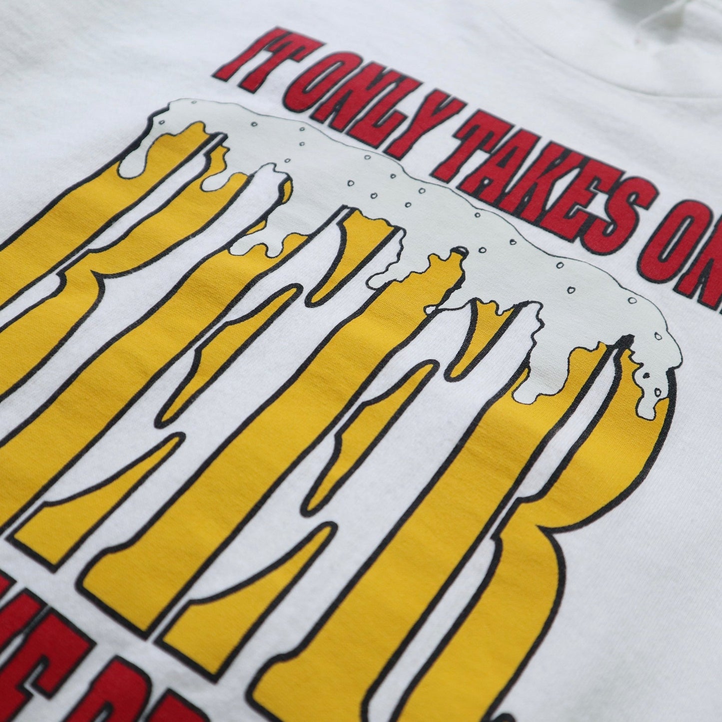 90s 加拿大製 BEER 幽默字語 白色純棉tee - 富士鳥古著