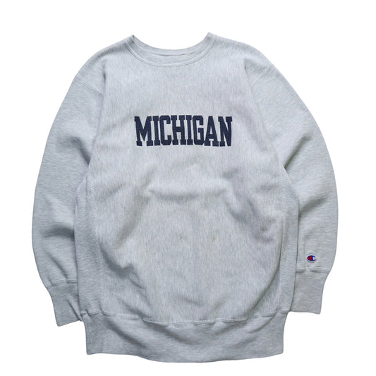 90s Champion 美國製 Reverse Weave Michigan 灰色衛衣 - 富士鳥古著