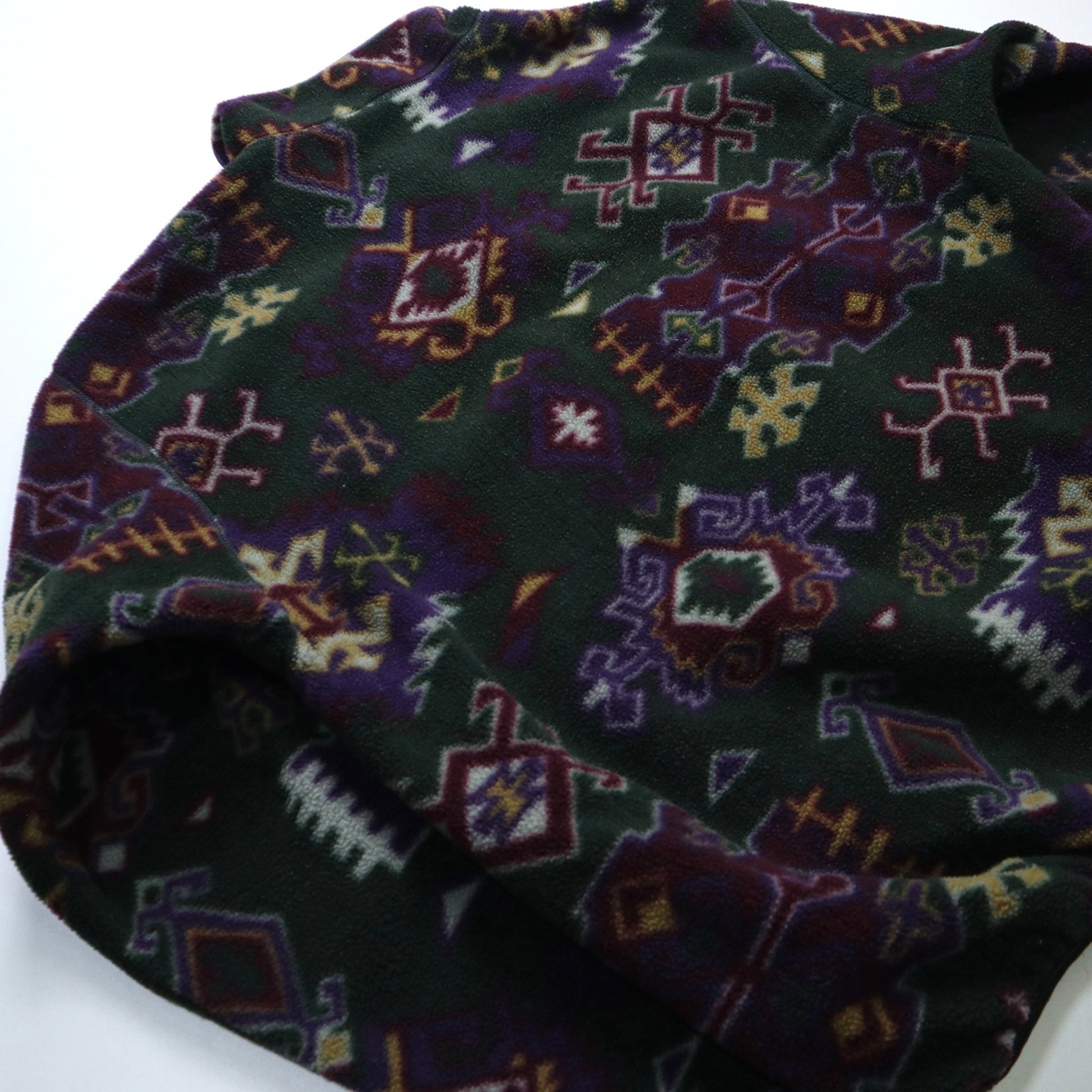 90s Columbia 美國製 綠底幾何圖騰抓毛絨套頭衫 - 富士鳥古著