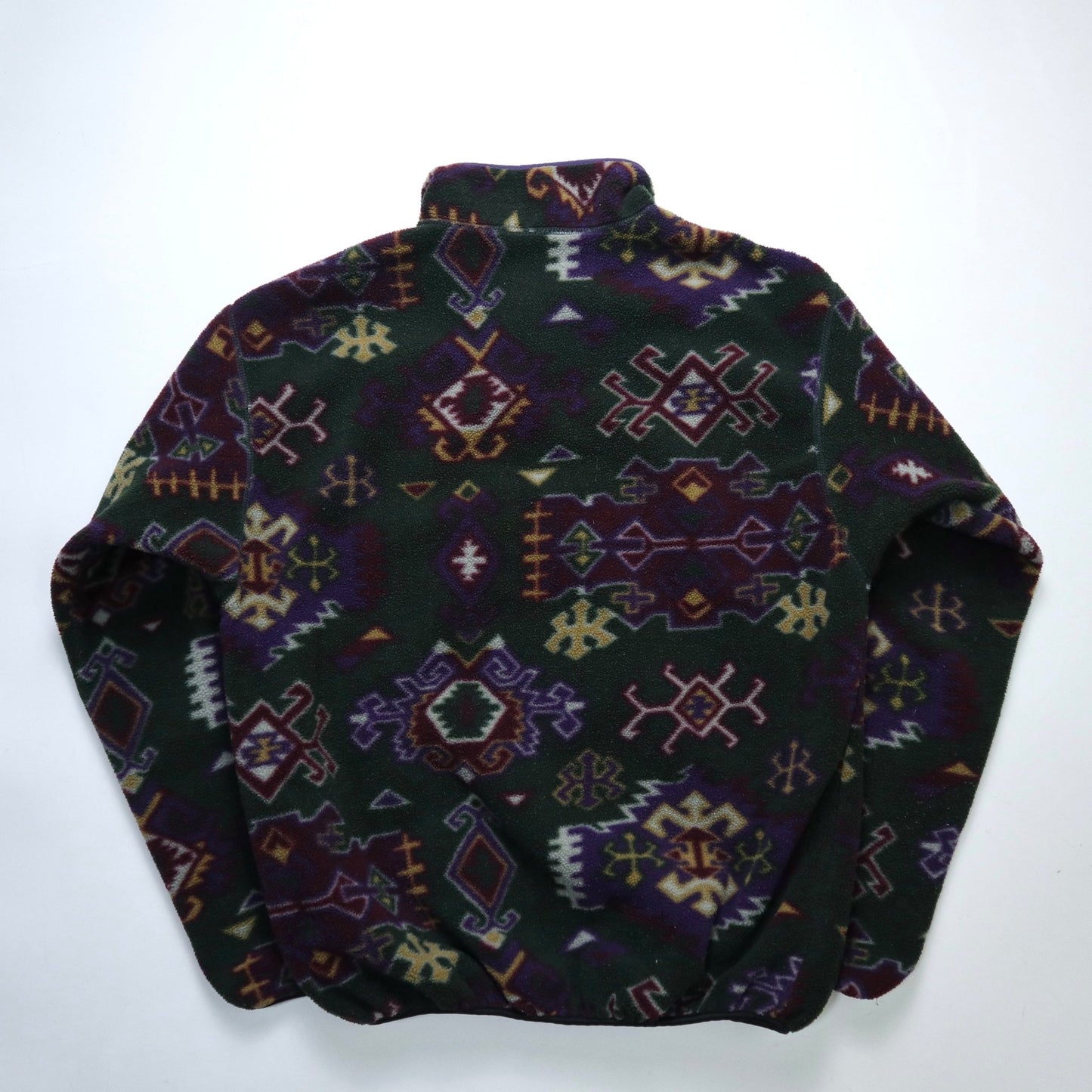 90s Columbia 美國製 綠底幾何圖騰抓毛絨套頭衫 - 富士鳥古著