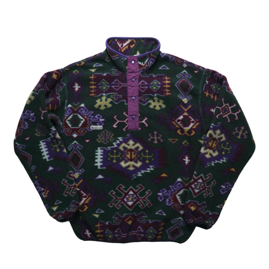 90s Columbia 美國製 綠底幾何圖騰抓毛絨套頭衫 - 富士鳥古著